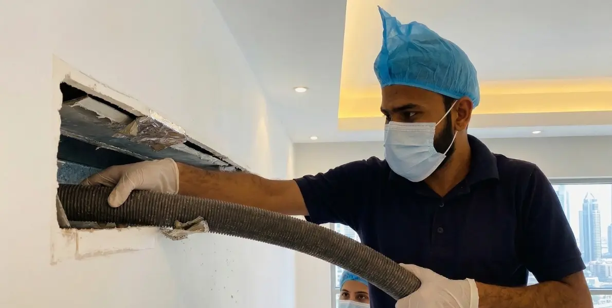 AC duct cleaning being performed in Dubai villa